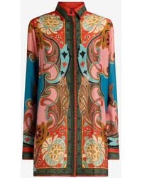 Etro - Placed Print Long Silk-Blend Shirt - Lyst