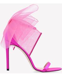 Jimmy Choo - Aveline 100 Asymmetric Grosgrain Mesh Bows Sandals - Lyst