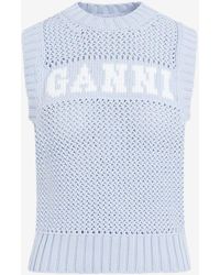 Ganni - Crochet-Knitted Logo-Jacquard Sweater Vest - Lyst