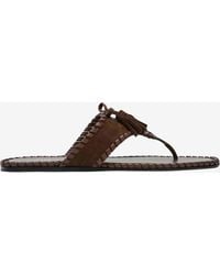 Prada - Tassel Suede Thong Sandals - Lyst