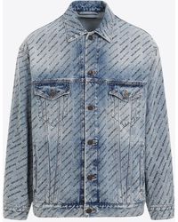 Balenciaga - Large Fit All-Over Logo Denim Jacket - Lyst