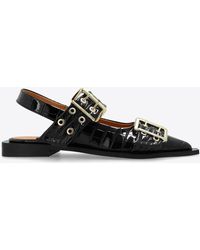 Ganni - Croc-Embossed Leather Slingback Flats - Lyst
