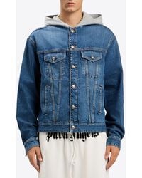 Palm Angels - Curved Logo Denim Jacket With Hood - Lyst