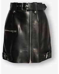 Alexander McQueen - Biker Zip-Up Mini Leather Skirt - Lyst