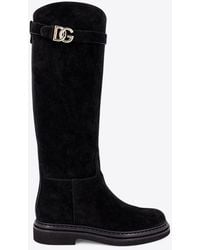 Dolce & Gabbana - Dg Logo Suede Knee-High Boots - Lyst
