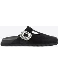 Roger Vivier - Slidy Viv' Suede Flat Mules - Lyst