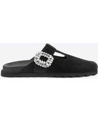 Roger Vivier - Slidy Viv' Suede Flat Mules - Lyst