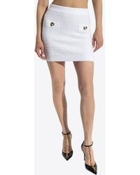 Balmain - Button-Embellished Tweed Mini Skirt - Lyst