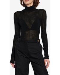 Versace - Semi Sheer Wool High-Neck Sweater - Lyst
