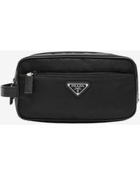 Prada - Triangle Logo Re-Nylon And Leather Pouch - Lyst