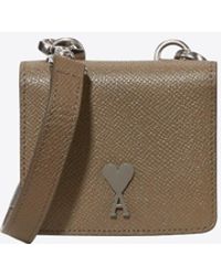 Ami Paris - Ami De Coeur Grained Leather Cardholder With Strap - Lyst