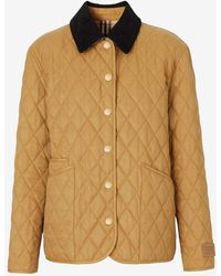 Burberry - Corduroy-Collar Diamond-Quilted Jacket - Lyst