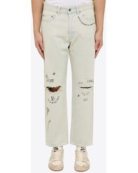 Golden Goose - Printed Ripped Jeans - Lyst