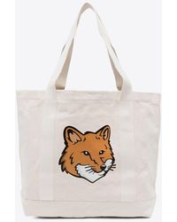 Maison Kitsuné - Fox Logo Print Canvas Tote Bag - Lyst