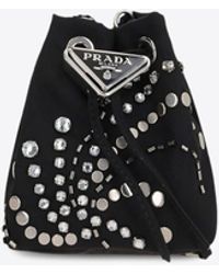 Prada - Logo Plaque Studded Bucket Bag - Lyst