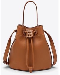 Burberry - Mini Interlocking Logo Leather Bucket Bag - Lyst