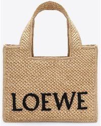 Loewe - Small Signature Font Raffia Tote Bag - Lyst