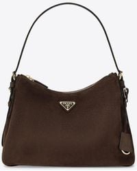 Prada - Triangle Logo Suede Leather Shoulder Bag - Lyst
