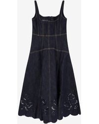 Self-Portrait - Broderie Anglaise Denim Midi Dress - Lyst