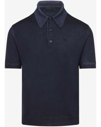 Prada - Logo Embroidered Cashmere Polo T-Shirt - Lyst