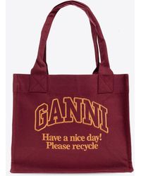 Ganni - Large Logo Embroidered Tote Bag - Lyst