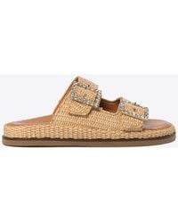 Alibi - Greta Crystal Buckle Raffia Sandals - Lyst