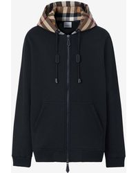 Burberry - Check-Pattern Zip-Up Hooded Sweatshirt - Lyst