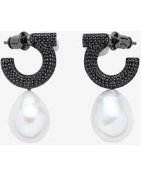 Ferragamo - Gancini Earrings With Baroque Pearl - Lyst