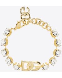 Dolce & Gabbana - Crystal Embellished Dg Logo Bracelet - Lyst