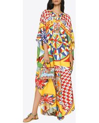 Dolce & Gabbana - Carretto Print Silk Maxi Kaftan Dress - Lyst