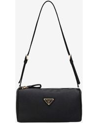 Prada - Triangle Logo Satin Pouch Bag - Lyst