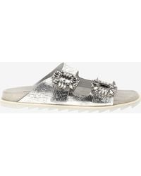 Roger Vivier - Slidy Viv' Metallic Leather Slides - Lyst