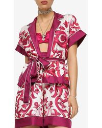 Dolce & Gabbana - Majolica Print Silk Twill Belted Shirt - Lyst