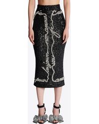 Balmain - Love Letter Sequined Midi Skirt - Lyst