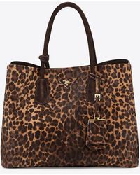 Prada - Leopard-Pattern Suede Tote Bag - Lyst