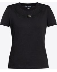 Dolce & Gabbana - Logo Embellished T-Shirt With Lace Inserts - Lyst