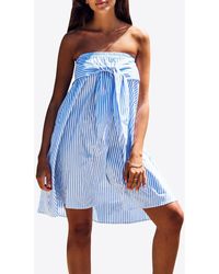 Les Canebiers - Marronnier Striped Off-Shoulder Mini Dress With Sleeve Knots - Lyst
