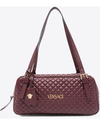 Versace - Logo Tag Quilted Leather Shoulder Bag - Lyst