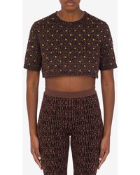 Moschino - All-Over Logo Cropped T-Shirt With Rhinestones - Lyst