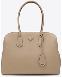 Prada - Large Triangle Logo Leather Tote Bag - Lyst