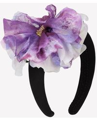 Dolce & Gabbana - Silk Headband With Organza Flower Emblem - Lyst