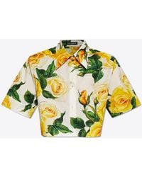 Dolce & Gabbana - Rose Print Cropped Shirt - Lyst