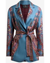 Etro - Silk Twill Wraparound Jacket With Floral Paisley Print - Lyst
