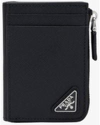 Prada - Logo Plaque Saffiano Leather Zip Cardholder - Lyst