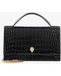 McQueen - Medium Skull Croc-Embossed Leather Clutch - Lyst