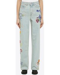 KENZO - Flower Embroidered Straight-Leg Jeans - Lyst