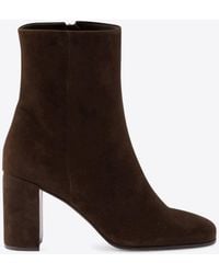 Prada - 85 Triangle Logo Suede Ankle Boots - Lyst