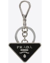 Prada - Leather And Metal Triangle Logo Key-Ring - Lyst