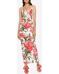 Dolce & Gabbana - Carnation Print Charmeuse Midi Dress - Lyst