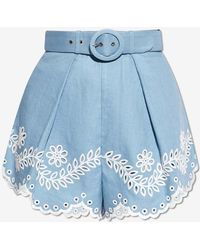 Zimmermann - Junie Broderie Anglaise Belted Shorts - Lyst